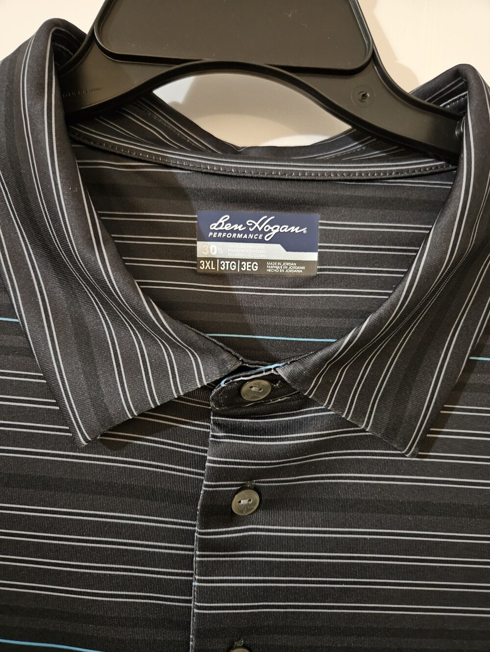 Ben Hogan Mens 3XL Golf Polo Shirt Black Gray Stripe Performance Stretch NWT - Picture 3 of 4